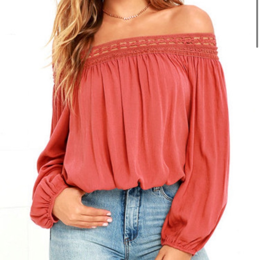 NWT Lulu’s Rust Off Shoulder Cropped Long Sleeve Blouse